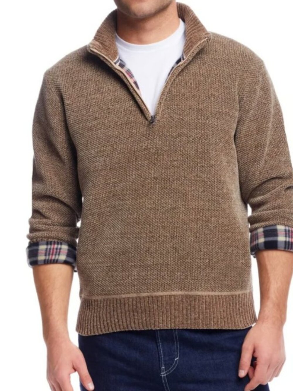 Weatherproof Men’s Chenille 1/4 Zip Sweater Size M Color tan